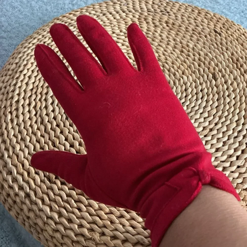 Vintage Red Stretch Dress Gloves Medium 6.5-7 Bow Cuff Women’s Formal Costume